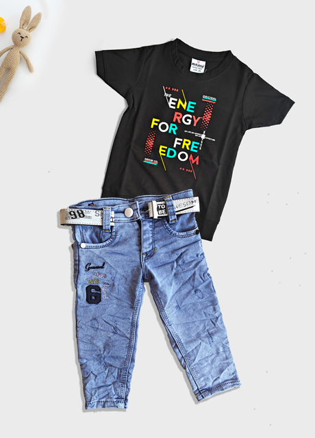 Denim Jeans Cotton T-Shirt Set for Kids Stylish Casual Outfit